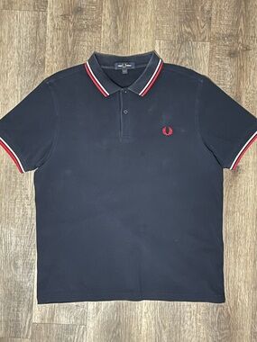 Fred Perry Navy Polo with Red & White Tipping